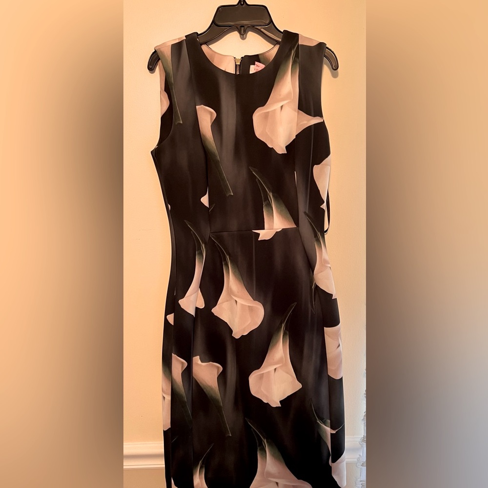 Calvin Klein Sheath Dress;Size 4; Black and cream floral